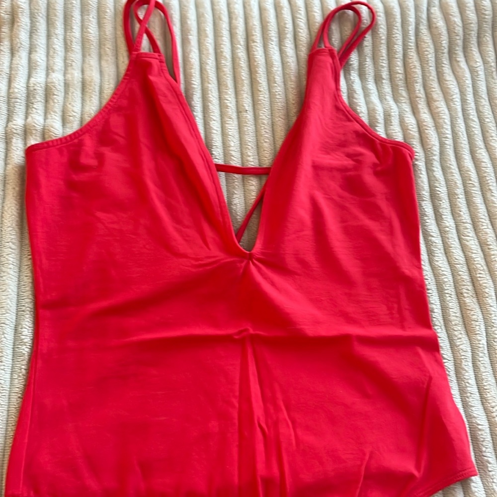 Red bodysuit strap back deep neck line size medium